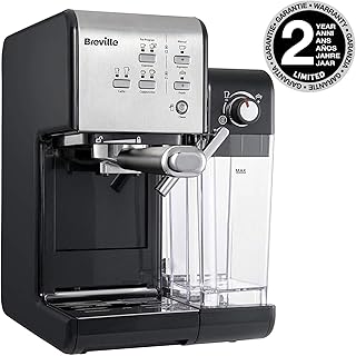 Breville PrimaLatte II Kaffee- und Espressomaschine VFC108X-01, 19 bar, für Kaffeepulver oder Pads geeignet, Integrierter automatischer Milchschäumer, schwarz/silber
