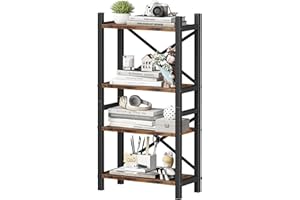 HOMEIJU Desktop Bookshelf, 4-Tier Stackable Narrow Bookcase, Adjustable Industrial Desk Organizer & Hutch - Rustic Brown Wood Desktop Book Organizer for Living Room, Bedroom & Home Office