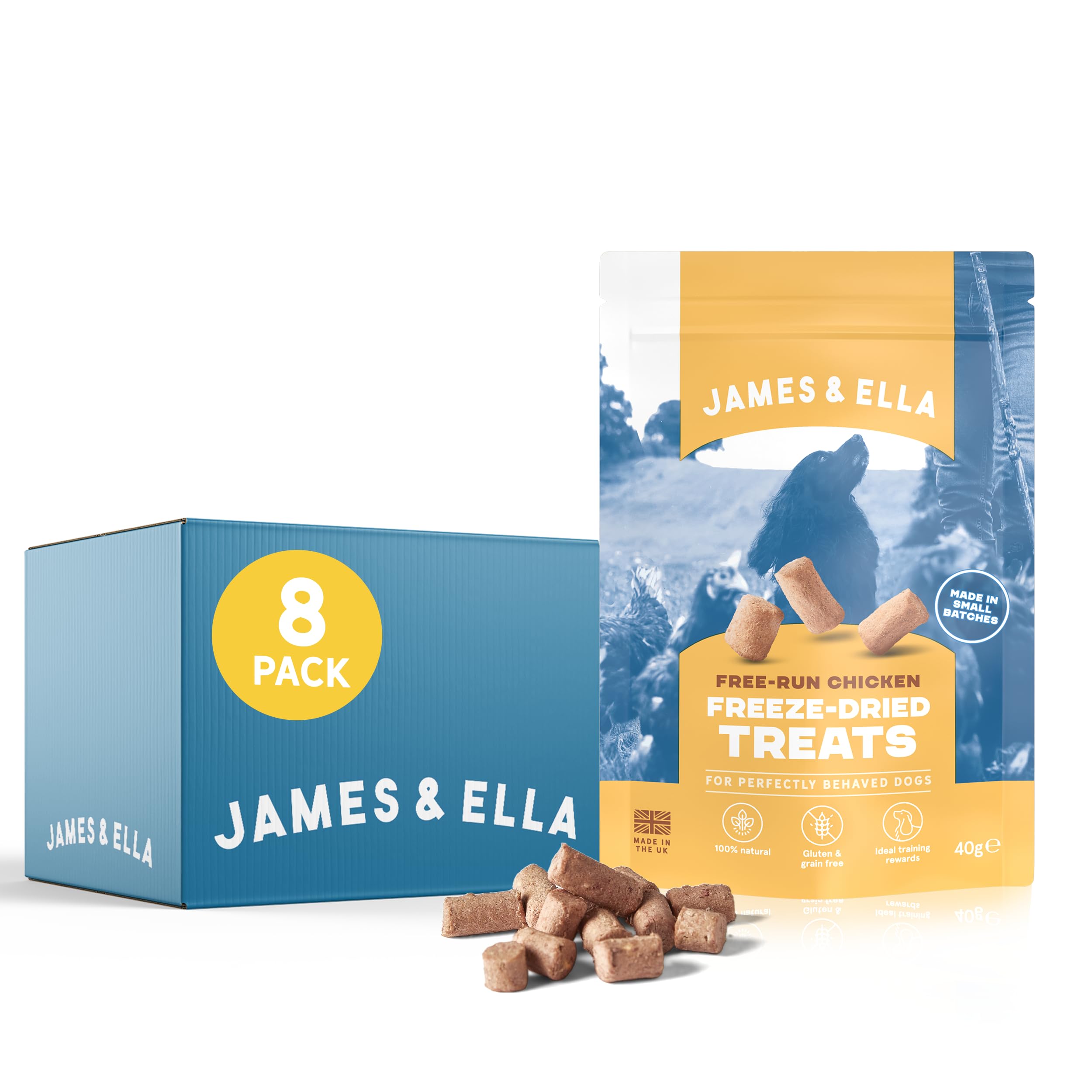 James & Ella Freeze-Dried Dog Treats (8 x 40g) ❘ Delicious Free Run Chicken Freeze-Dried Dog Treats, Packed with Protein, Essential Oils & Minerals for Happy, Healthy Dogs, Lightweight & Gluten Free — image 1