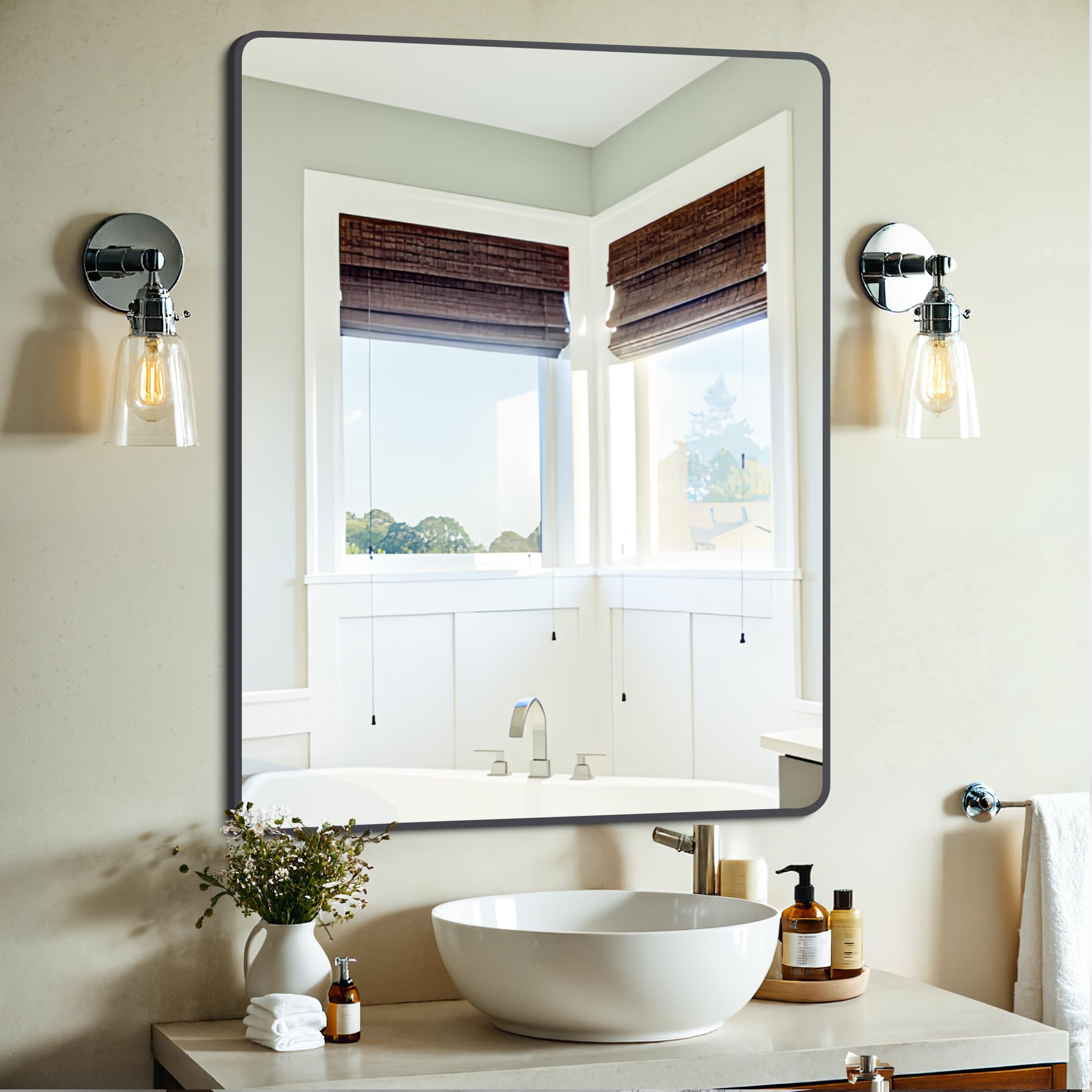 DESBING Black Bathroom Mirror, 30" x 40" Wall Mirror with Metal Frame