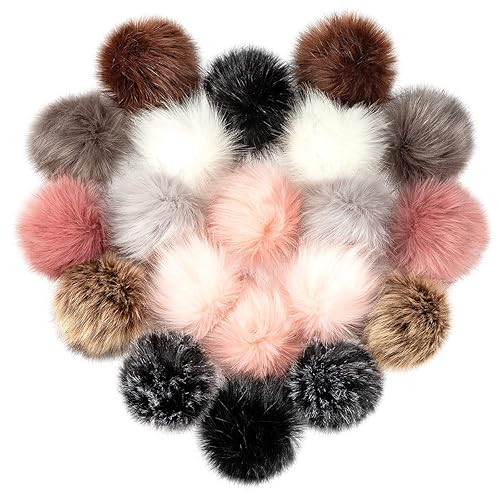 20 Pcs Faux Fur Pom Poms for Hats Inch Fluffy DIY Knitting Hat  Pompoms with Elastic Loop, Removable Crochet Crafts Accessories for Shoes  Scarves
