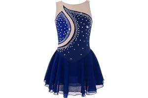 Moggemol Kids Girls Sleeveless Figure Ice Skating Dress Leotard Mesh Splice Roller Skating Dance Performance Costume
