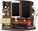 Teslyar Double Wooden Phone Docking Station, Wenge, 2 Phones Charging view 9