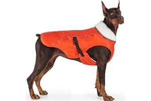 EMUST Dog Cold Weather Coats, Fleece Lining Small/Medium/Large Dog Jacket for Winter, Warm Waterproof Pet Winter Clothes for Large Dogs, Orange, XL