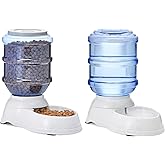 Amazon Basics Large Capacity Automatic Pet Water Dispenser and Gravity Feeder Set, Easy to Clean, 456.6fl.oz Food, 382.1fl.oz Water, Pack of 2