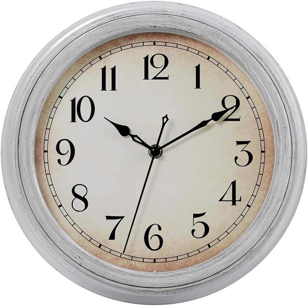 JoFomp Vintage Wall Clock, 12 Inch Silent Non-Ticking Quartz Battery Operated Wall Clocks, Retro Style Decorative Wall Clock for Home, Living Room, Kitchen, Bedroom, Office (White)
