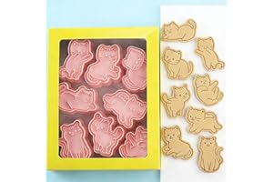 Cartoon Cat Cookie Cutter 8-Piece Set, 3D Pressing Plastic Fondant Cutters for Baking, Cookie Decorating Tools Kit
