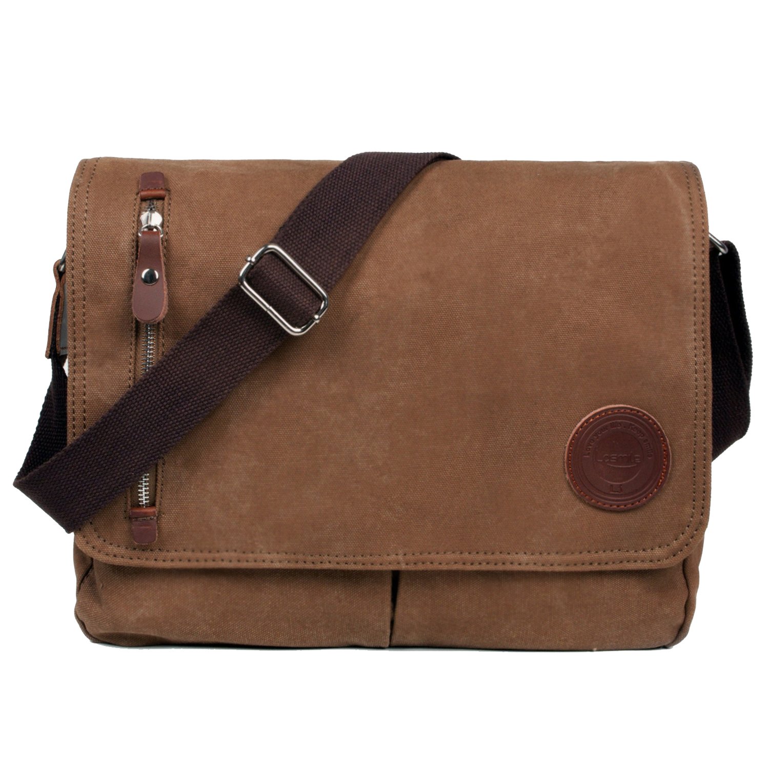 LOSMILE Mens Canvas Messenger Shoulder Bag. (Brown)