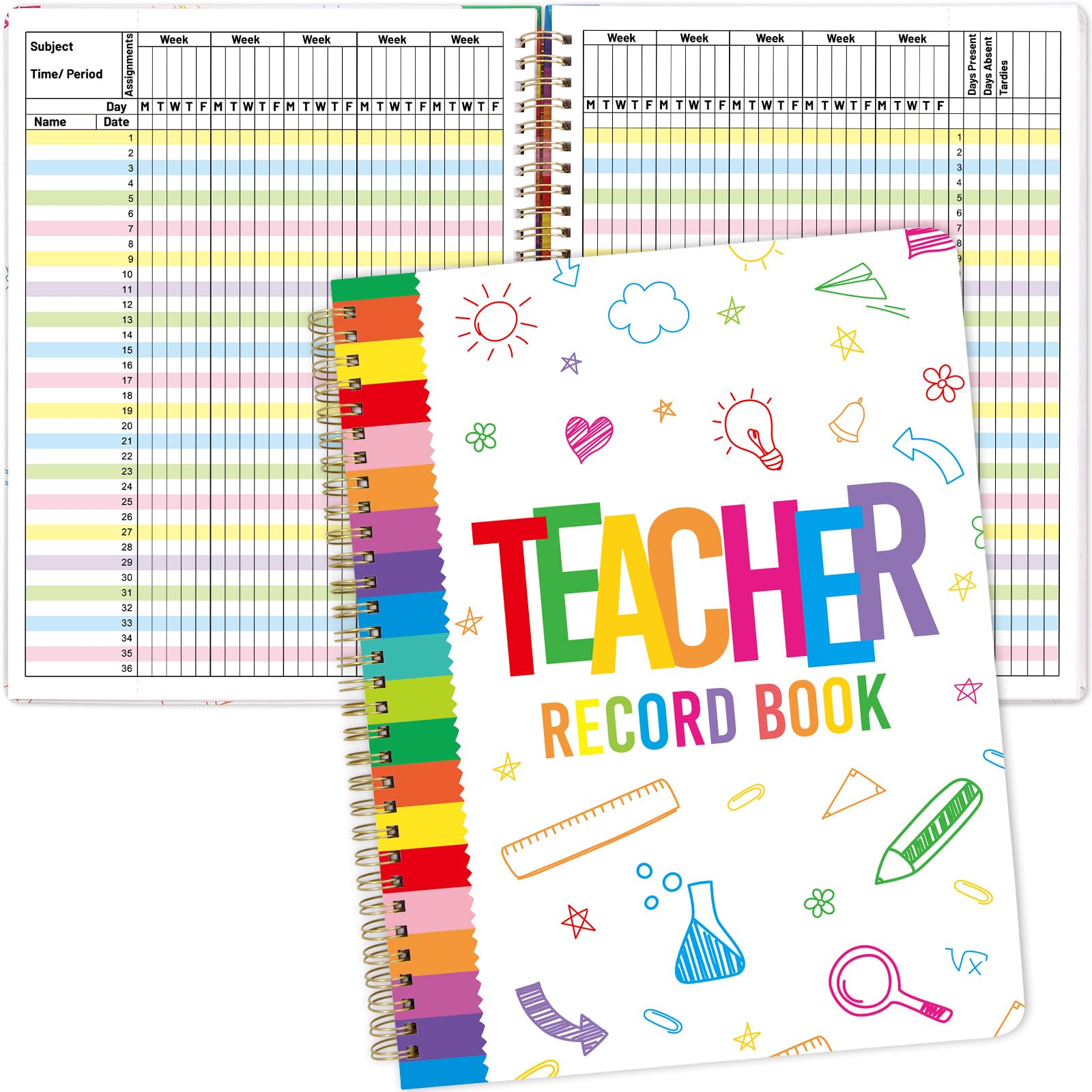 Photo 1 of Fancy Land Teacher Record Book Class Grade Book for Teacher Assignments Attendance Tests Gradebook Classroom Office Supplies 8-1/2 x 11 inch Doodle
