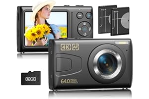 FIREFOTO Digital Camera 4K Autofocus Vlogging Camera with 32GB Card, 64MP 18X Zoom Digital Video Camera, Portable YouTube Compact Point Shoot Camera for Teens Adult Beginner(Black)