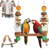 unimaxlink Large Bird Toys,Bird Toys for Parrots,23" for Medium Large Birds | 3-in-1 Parrot Toys Natural Coconut Fiber Parrot Hammock (Swing + Perch + Chew Toy) Natural Bird Perches Parrots Stand