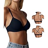 ZYQEXA Seamless Wireless Bra for Women with Support - No Underwire Plunge Push Up Comfy Tshirt Bras Racerback Bralette