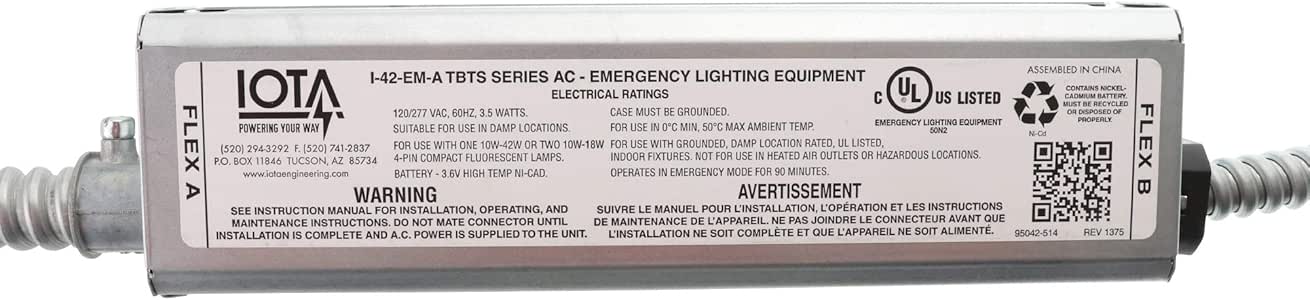 Amazon.com : Iota I-42-EM-A-TBTS-SERIES-AC Fluorescent CFL Emergency