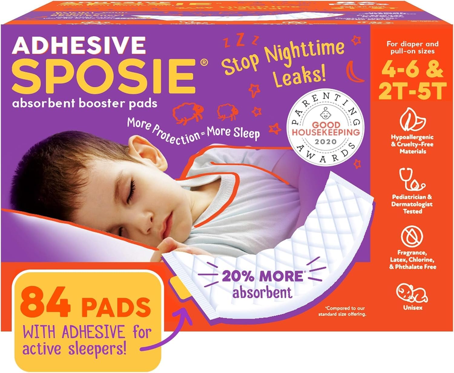 Photo 1 of Sposie Diaper Booster Pads | Stop Leaks in Baby Overnight, Nighttime Diapers | Disposable Toddler Training Underwear Girls & Boys | Adhesive Diaper Pad | 84 Count (Pack of 1)