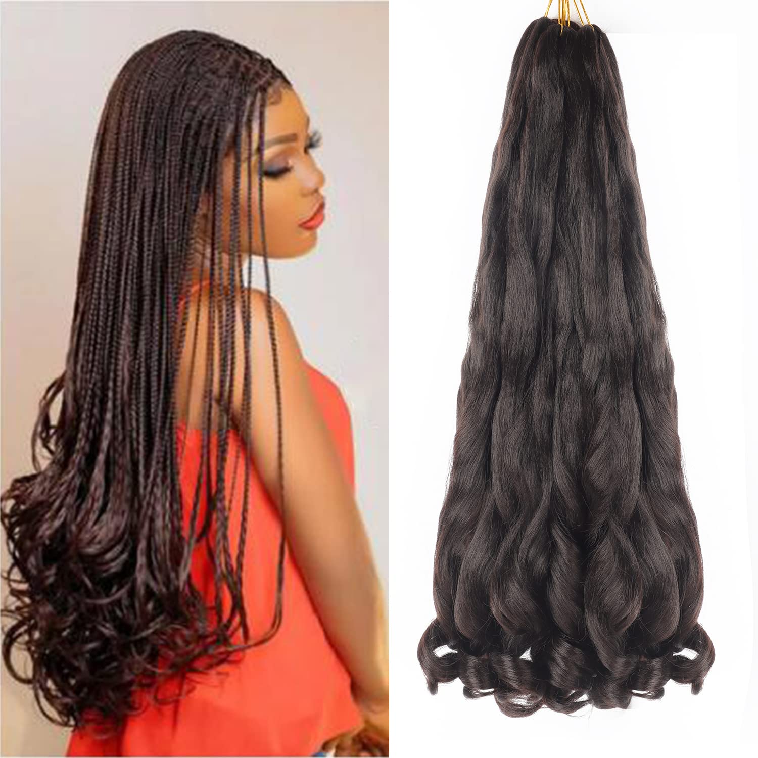 22 inch French Curly Braiding Hair 8 Pack Loose Wavy Spiral Curl Braids Crochet Hair Deep Wave Synthetic Extensions Pre Stretched Bouncy Braiding Hair — image 1