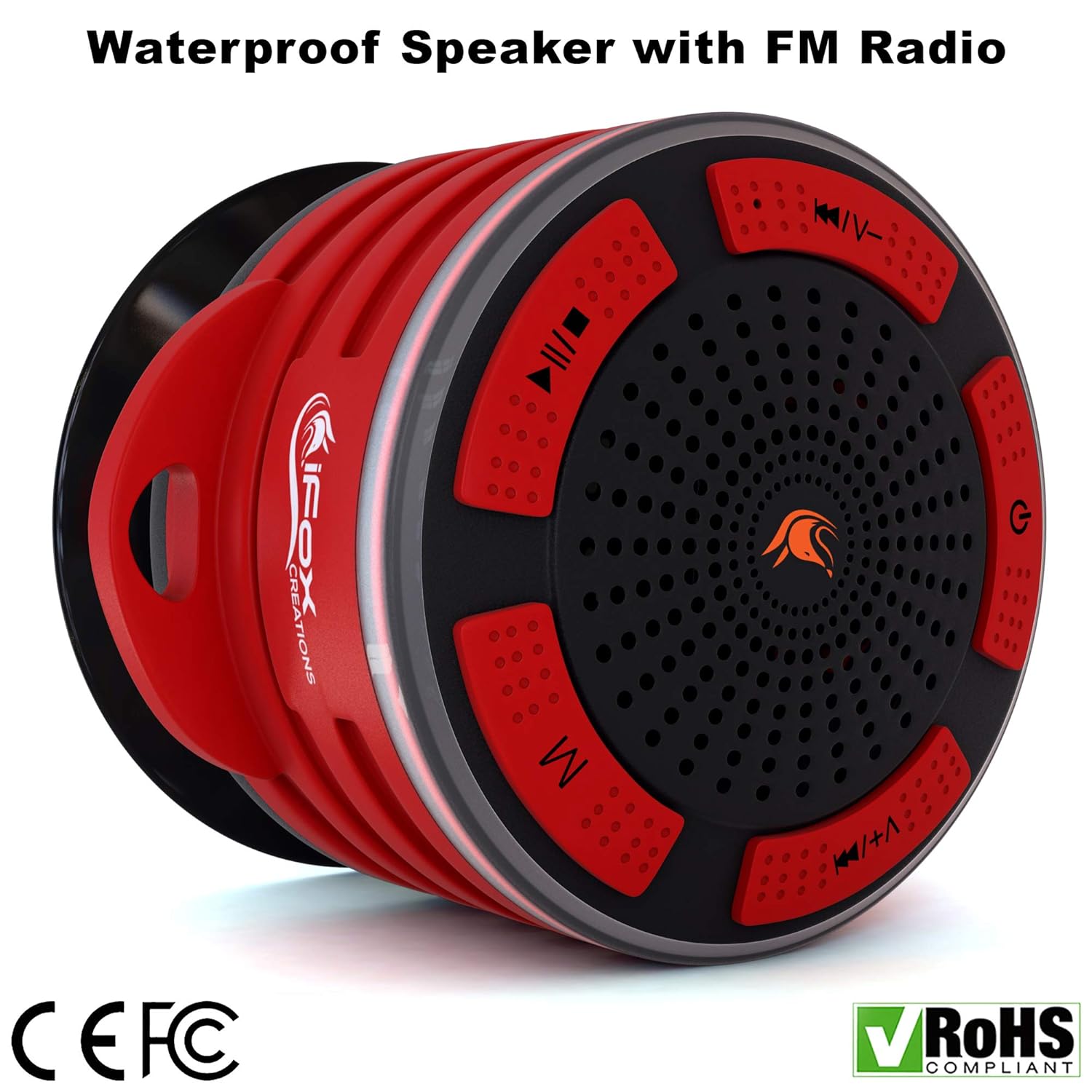 Waterproof Bluetooth Speaker Shower Radio Red Black