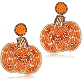 Halloween Earrings for Women Cute Pumpkin Ghost Beaded Dangle Earrings Statement Spooky Skull Witch Hat Boo Trick Treat RIP Earrings Fun Halloween Holiday Costumes Party Jewelry Gifts