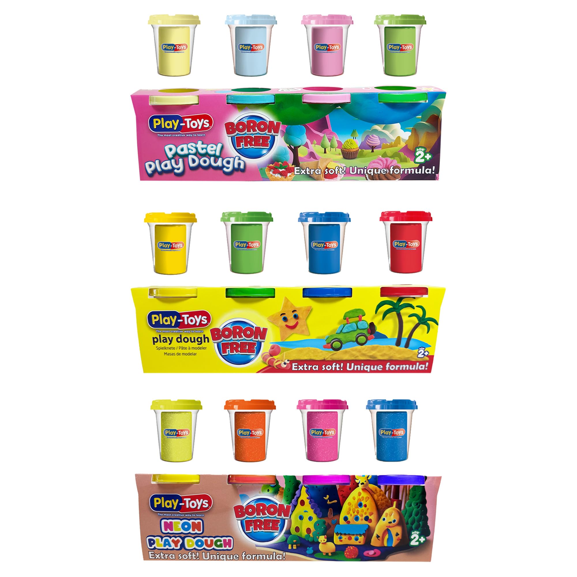 Play Toys Premium Modelling Dough 12-Pack – 1.2kg Bulk Set (12 x 100g Tubs) – Includes Pastel, Neon & Scented Colours – Non-Toxic Arts & Crafts Sensory Toy for Kids Aged 2+ – Amazon Exclusive