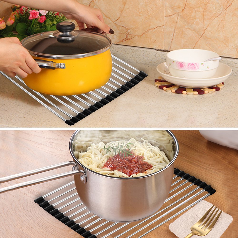 GoZheec Abtropfgestell Abtropfablage Abtropfgitter Trocknung Abtropfgestell 50 cm x 33 cm Spülbeckeneinlage Abtropfbrett faltbarer Edelstahl Abtropfgitter Abtropfständer Geschirr Abtropfkorb Colander für Spüle oder Arbeitsfläche in Ihrer Kü