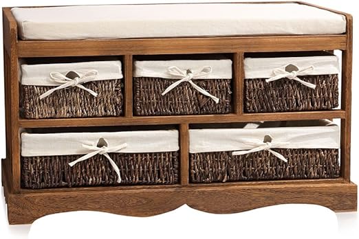 Melko Flurbank Vintage Truhenbank Hockerbank Mit Aufbewahrung Und Sitzbankauflage Holz Braun Amazon De Kuche Haushalt