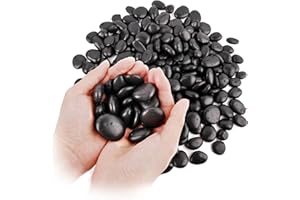 WHANLEY L&Q Natural Black River Rocks, 2-3 Inch High Polished Decorative Stones,Rocks for Landscaping Ourdoor Black Pebbles for Plants Indoor Outdoor Black Rocks for Plants, Vases, Aquariums,Fish Tank 1 LB