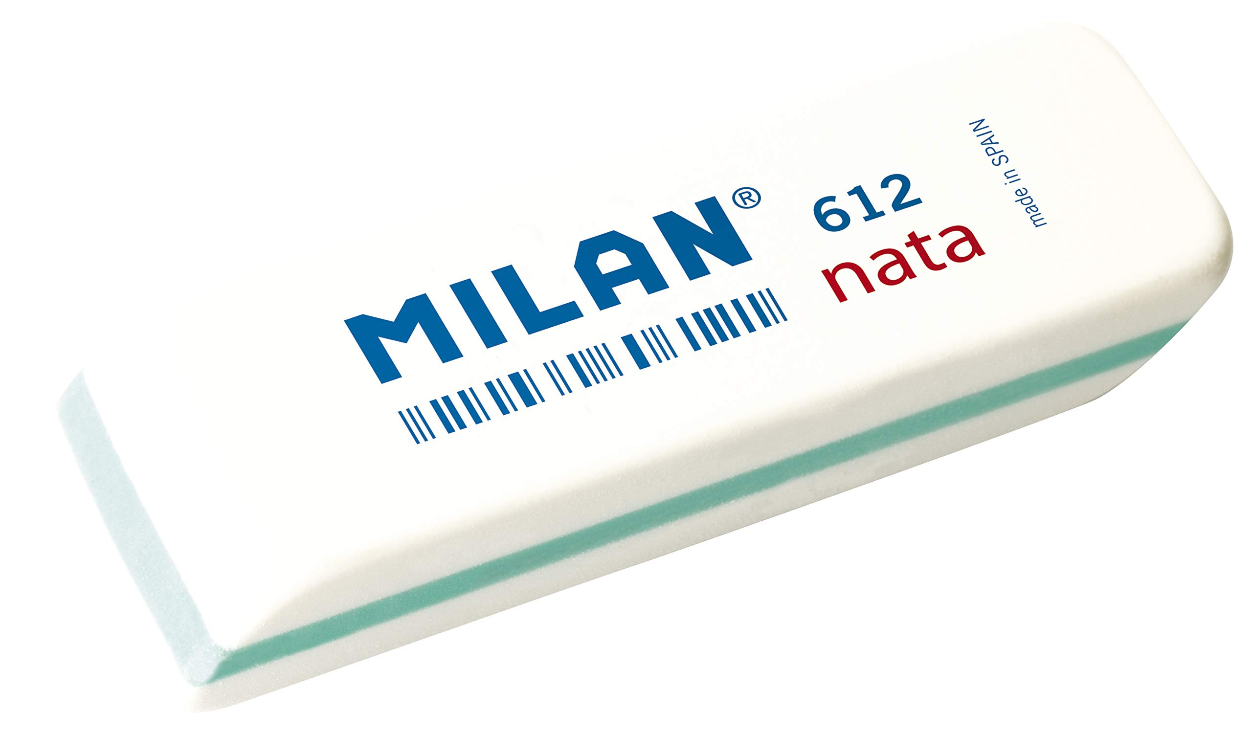 MILAN Nata 12 Rectangular White Plást Office Eraser, Modern Design