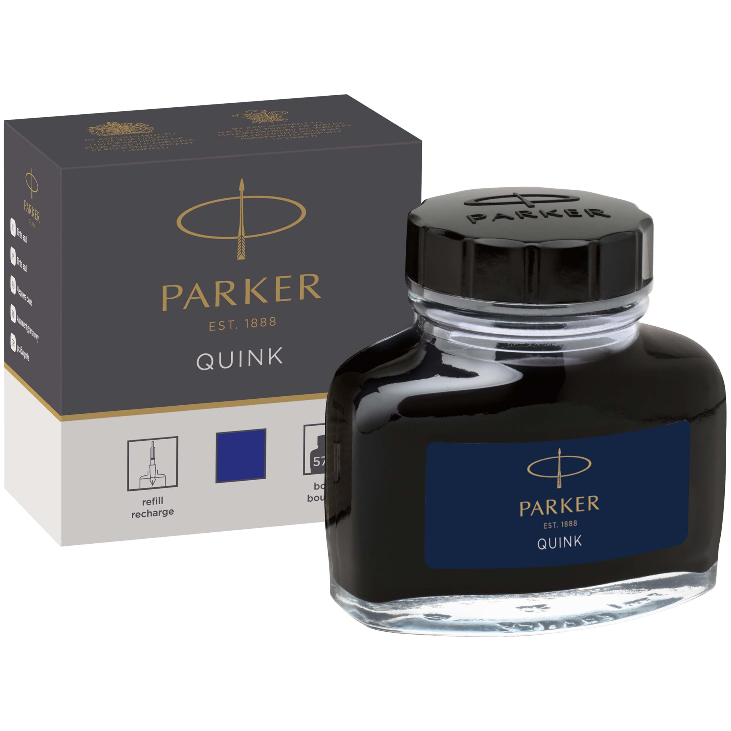 Parker Fountain Pen Ink Bottle | Blue QUINK Ink | 57 ml Fountain Pen Refill