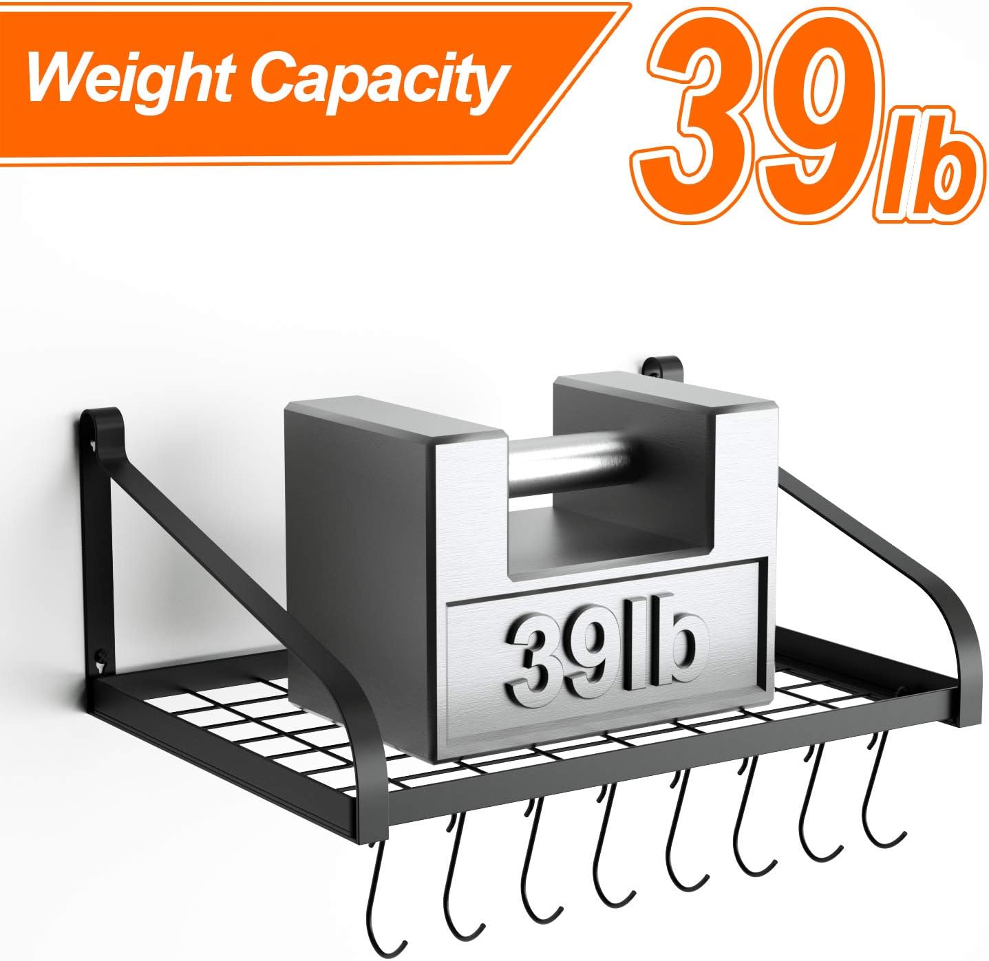 Love-KANKEI Pot Rack Wall Mounted Set of 2 Pan Pot Organizer Wall Shelves with 16 Hooks for Kitchen Cookware Utensils Organization Black: Home & Kitchen