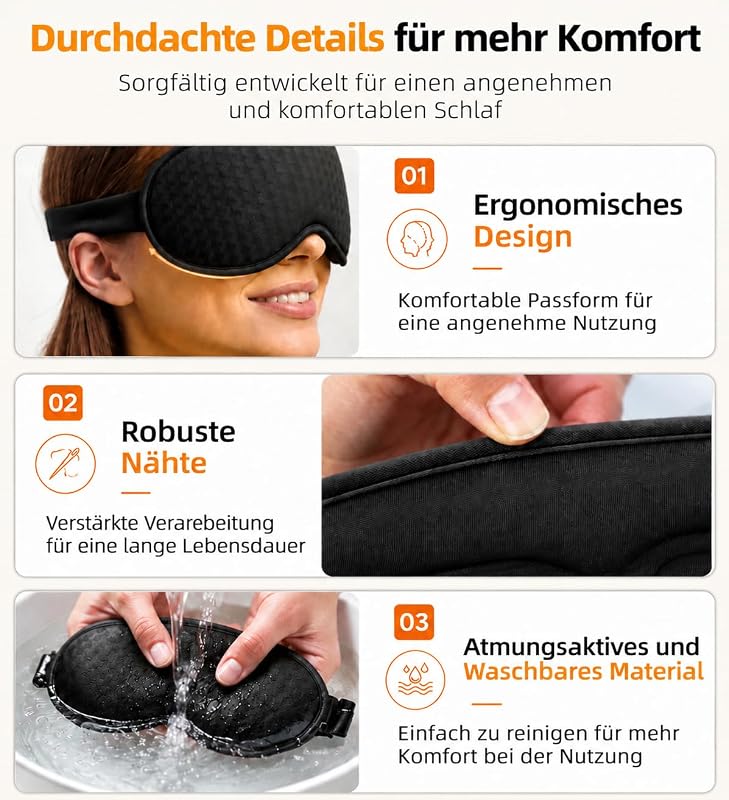 3D Schlafmaske mit Gewicht für Frauen & Herren, Lichtblockierend, Schwarz