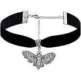 Sacina Goth Luna Moth Choker, Black Velvet Choker Necklace, Halloween Christmas New Year Jewelry Gift for Women