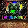 Gamer Neon Sign Wall Art (40x30 Inch), Yellow - Boys Bedroom Retro 80s Video Game Tapestry for College Dorm Home Decor