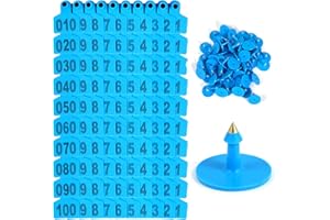 GMXZX 100PCS 001-100 Number Plastic Livestock Ear Tags - Farm Animal ID Tags in Yellow, Green, Blue, Orange - Cattle, Sheep, Goats, Pigs Hogs Mark Label (Blue)