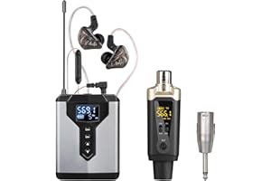 Depusheng T9-2 Wireless in Ear Monitor System with Transmitter Clip on Receiver Automatic Pairing in-Ear Monitoring for Studio,Guitar,DJ,Live Performance (1 Receiver + 1 Transmitter)