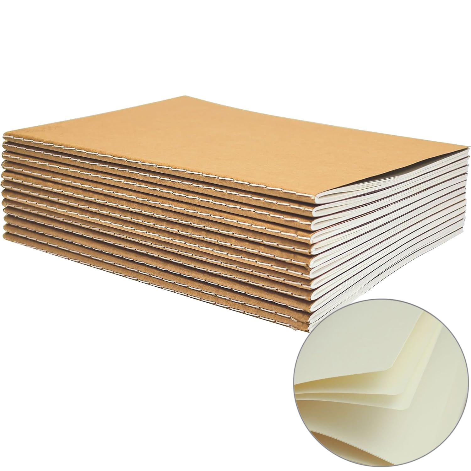 YBCPACK 12 Pack A5 Blank Notebooks Kraft Brown Cover Journal Notebook for Students, Travelers, Office - Memo Diary Subject Notebooks - 60 Blank Pages/30 Sheets