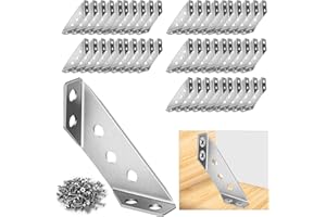 SISSINDA 50Pcs Universal Stainless Steel Furniture Corner Connector, Angle Corner Bracket with Screws, Corner Braces, Corner Connectors for Shelves Wood Furniture Cabinets (50 Pcs)