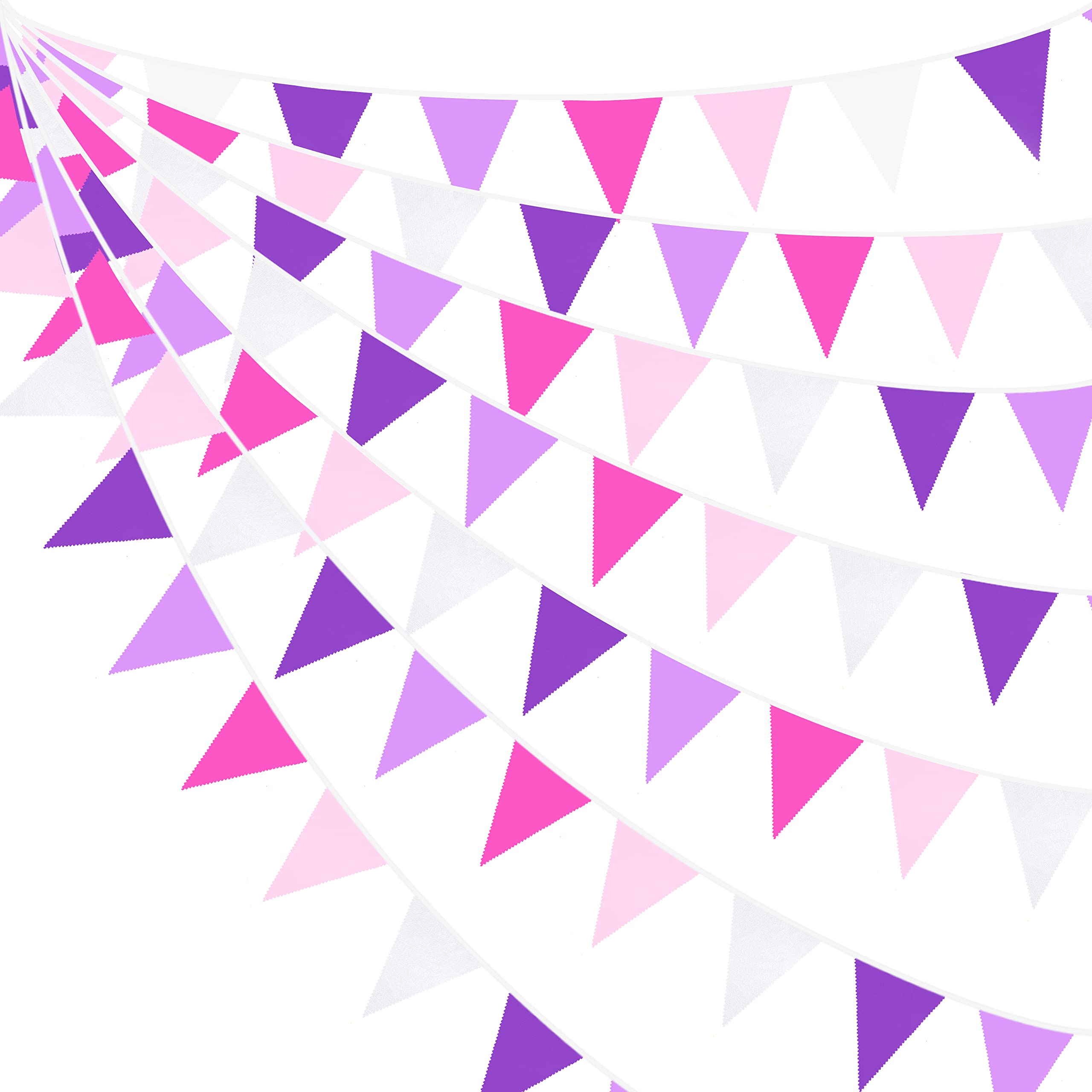 10M/32.8Ft Fabric Bunting Banner Rose Pink Purple Bunting Triangle Flag Garland Reusable Pennant for Birthday Wedding Baby Shower Anniversary Nursery Garden Outdoor Festivals Hen Party Decorations