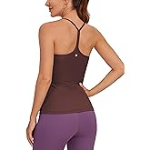 CRZ YOGA Butterluxe Womens Racerback Tank Top with Built in Bra - Spaghetti Thin Strap Padded Workout Slim Yoga Camisole Taupe XX-Small
