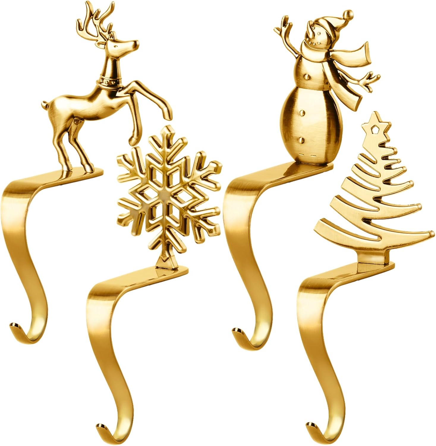 Stockings & Holders - Fonder Mols Christmas Stocking Holders for Mantle, Xmas Fireplace Hanger Hooks Metal Grips Clips, Gold Chrome, Set of 4