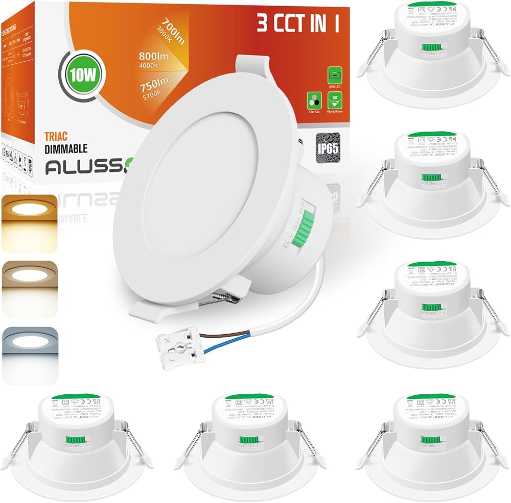 ALUSSO 6 Pack IP65 LED Downlights 10W 3000K-5700K Dimmable Ceiling