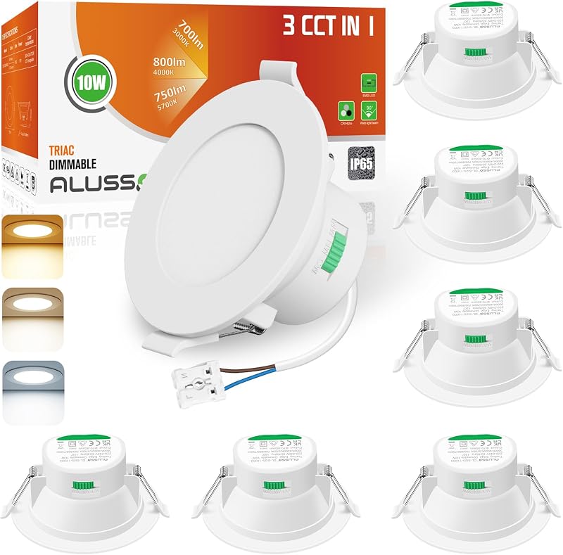 ALUSSO 6 Pack IP65 LED Downlights 10W 3000K-5700K Dimmable Ceiling