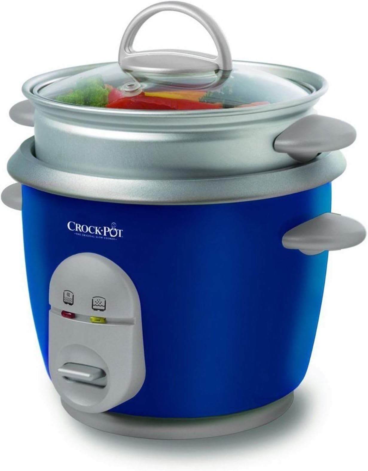 Crock Pot Electric 3 Cup Rice Cooker with Steam Basket Non Stick Blue 0.6 Litre Kitchen Cooking Cookware CKCPRC4727-060