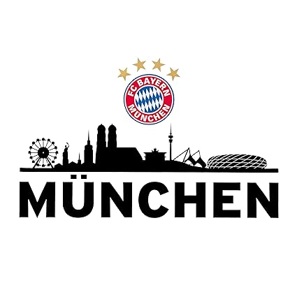 Wandtattoo, Aufkleber - FC Bayern Skyline schwarz - München mit Logo farbig 60x23 cm + Logo 13x14 cm - Art. Nr. FCB10181 - Wa