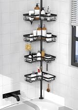 KEGII Telescopic Corner Shower Caddy Black 4-Tier Adjustable Shelf view 2