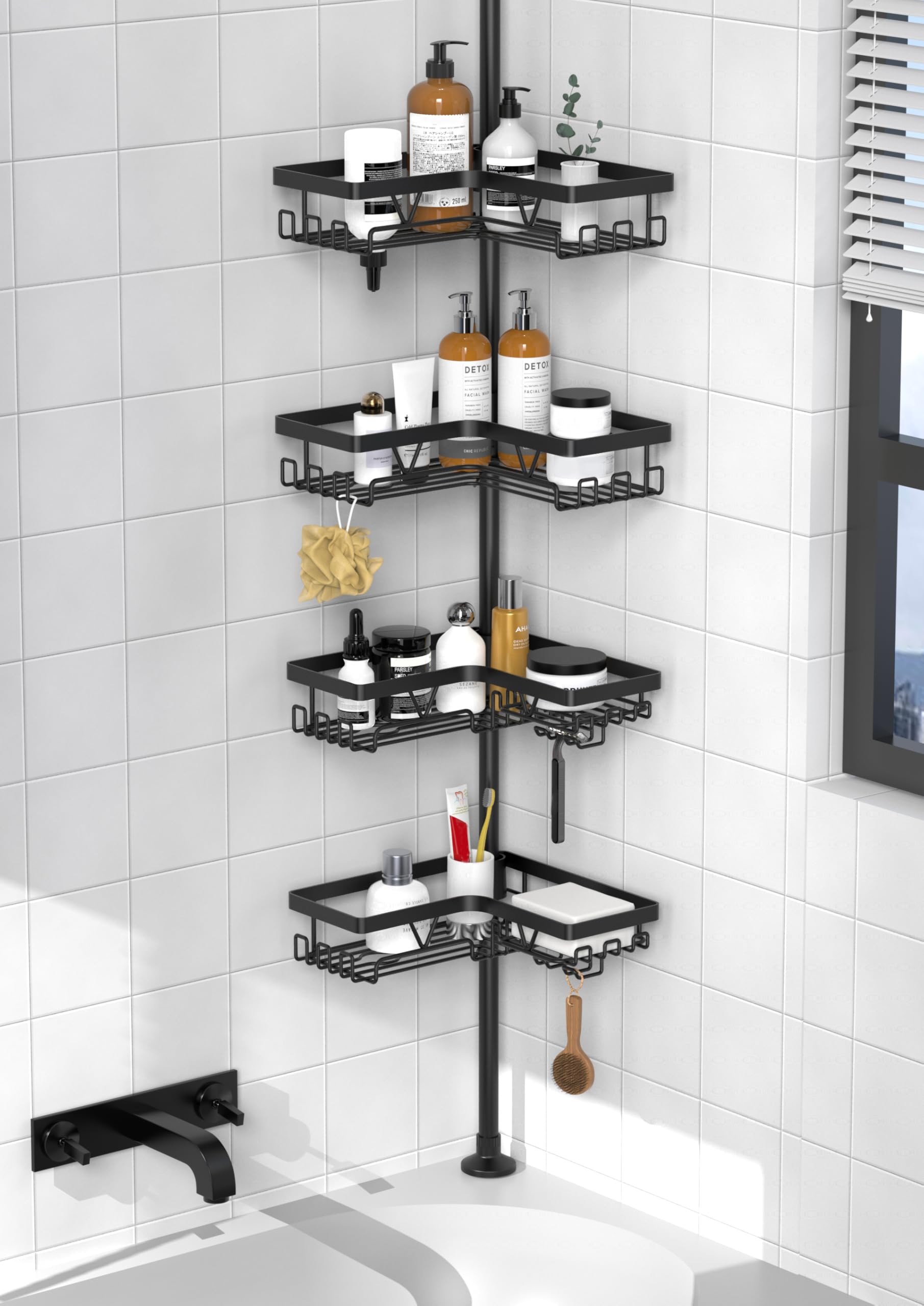 View 1 of **PARTS ONLY**KEGII Corner Shower Caddy Tension Pole - Shower Tension Rod Organizer, Floor to Ceiling Shower Caddy 25-114.2 inch, Towel Rack Corner Waterproof, Black