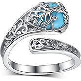 jiulegufa Spoon Rings for Women 925 Sterling Silver Turquoise Spoon Rings Vintage Turquoise Jewelry Gifts for Women Men