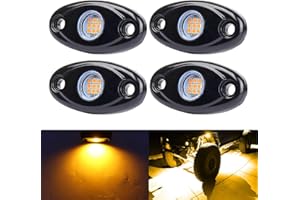 AUXMOTEC Yellow LED Rock Lights, 4 Pods Neon 12V Waterproof Underglow Underbody Kit Crawler Crawling Dome Exterior Wheel Lights for ATV RZR UTV SUV Off-Road Auto Boat Motorcycle Glow Trail Rig Fender Lamp