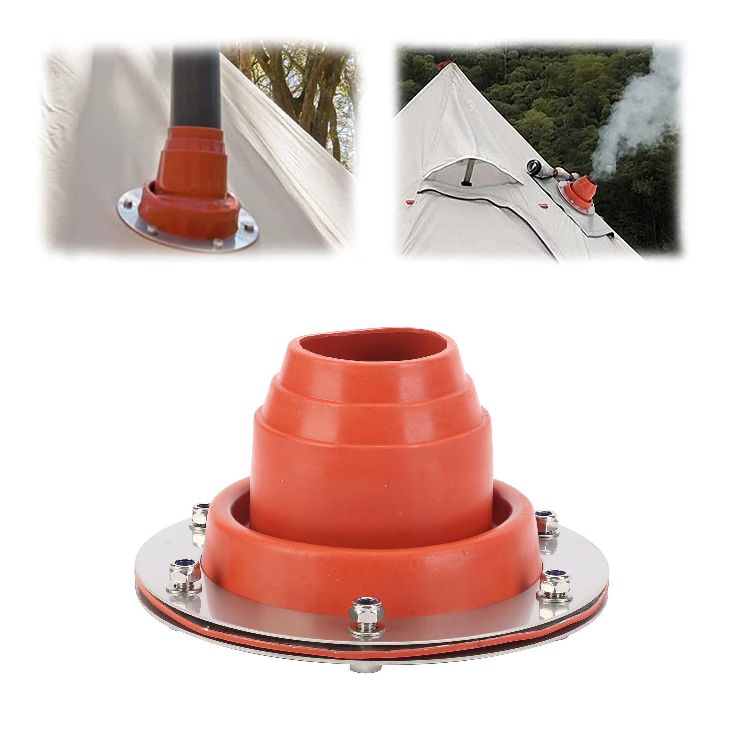 aleawol Tent Flashing Stove Jack Kit with Silicone Pipe Resistant to 300 Degrees and Stainless Steel Base,Tent Flue Flashing Kit Outdoor Camping Accessories for Wood Burner Traveller Stove