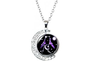 DEQIYIJI Zodiac Necklace Jewelry Birthday Gifts Astrology 12 Constellation Horoscope Sign Galaxy Crescent Half Moon Pendant Necklace