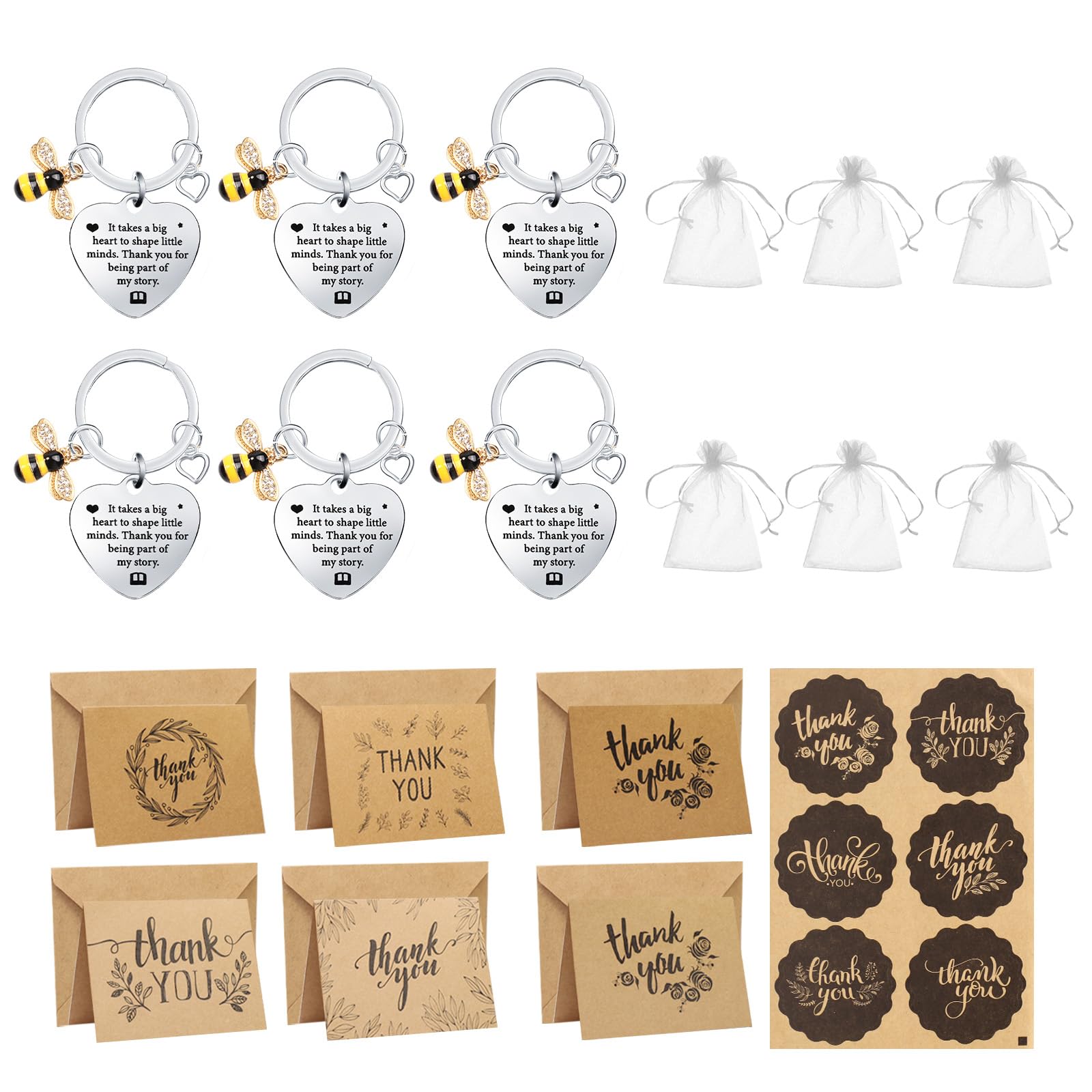YUUTIAL Teacher Gifts Keychain, Bee Thank You Gift Keyring Teacher Appreciation Gifts with Organza Bags Thank You Card Envelopes for Birthday Graduation Christmas Women Men