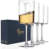 Square Wine Glasses Set of 4, Crystal Stemmed Modern Wine Glasses 16 Oz, Tall Thin Rim, Large Wine Glasses For Red and White 